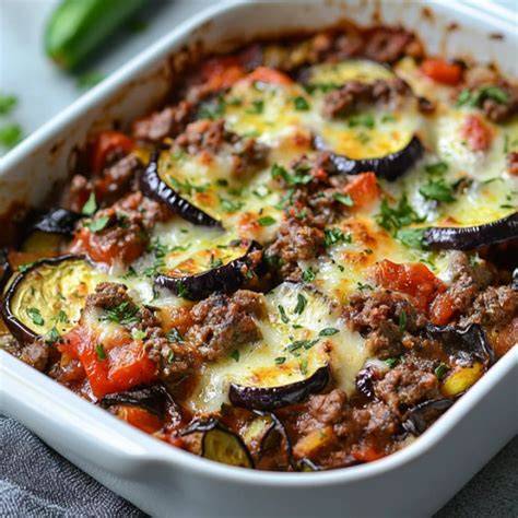Aubergine tomaat mozzarella gehakt ovenschotel