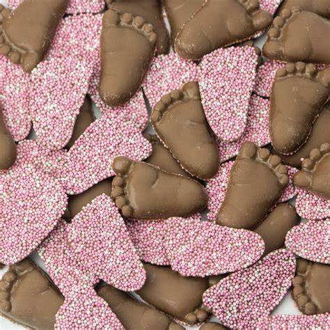 Roze blauwe chocolade babyvoetjes